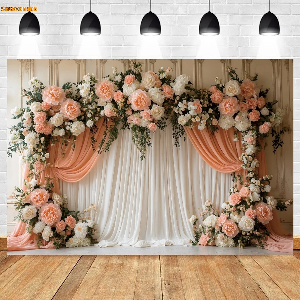 Kwiaty ślubne tło stojak na kwiaty kurtyna wieczór panieński panna młoda fotografia portretowa tło wystrój Photostudio Photobooth