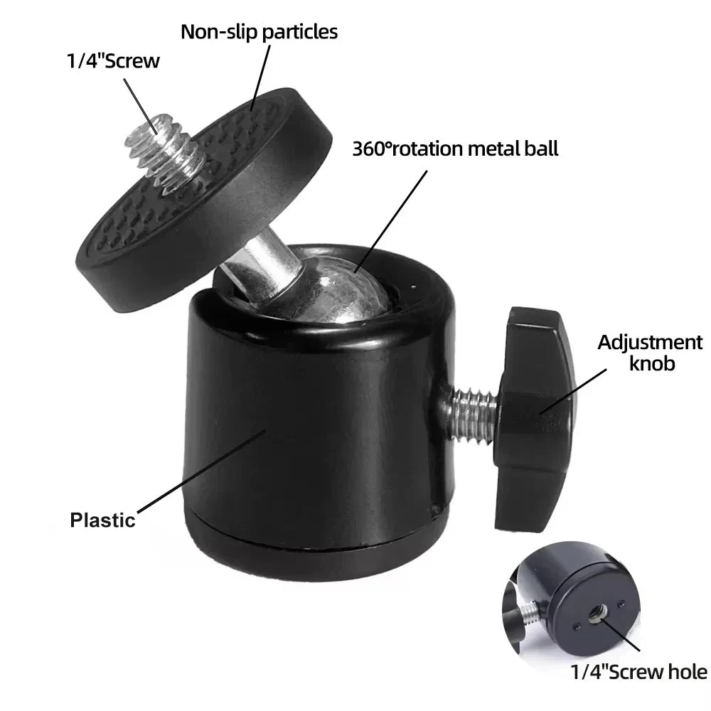 Imagen 6: Adaptador universal de montaje para trípode con tornillo de bola giratorio de 1/4 para cámaras Go Pro, DSLR, videocámaras, soporte de luz y accesorios de cámara.