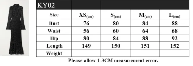 Stylish New Women's Black Dress Sheer Long Sleeve Drilling Calf-length Dresses Sparkling Embellishments Ideal for Evening Event