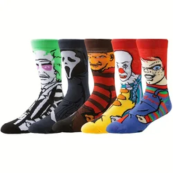 1 or 5 Pairs Unisex Cartoon Crew Socks Anime Pattern Comfortable Midi Socks Funny Horror Cute Novelty Long Tube Socks Men Women