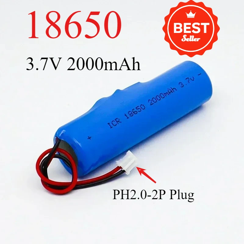 3.7V 18650 Rechargeable Lithium Battery with PCB PH2.0-2P Connector for Fishing LED Lights Bluetooth Flashlights and Electronics