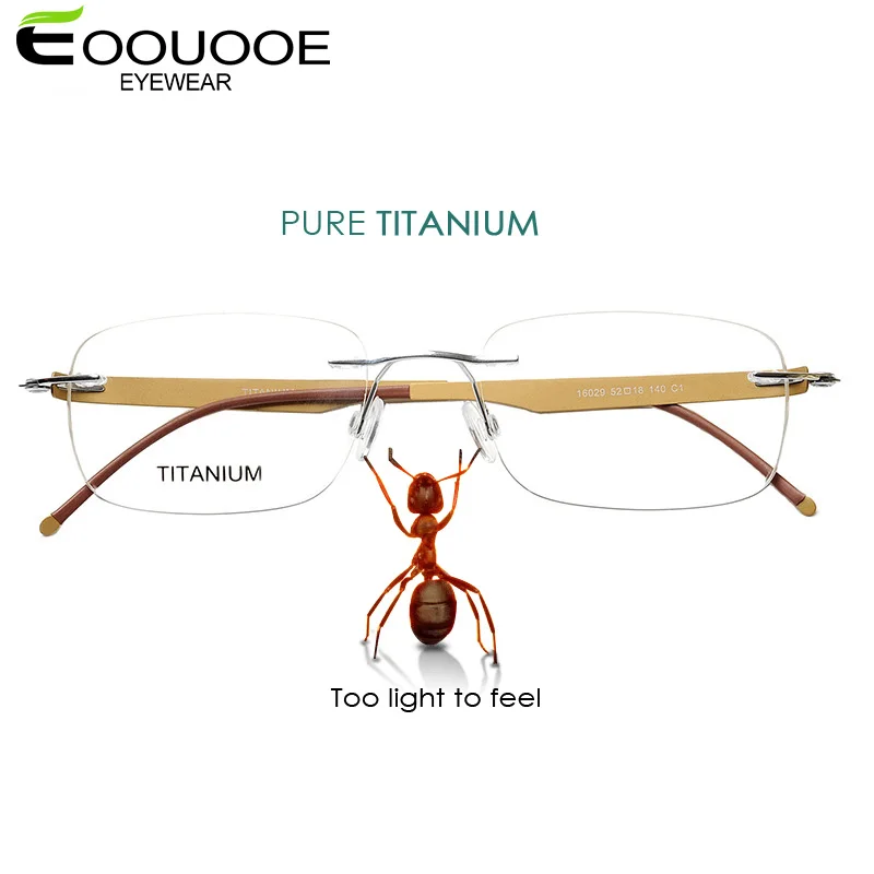 

EOOUOOE Pure Titanium Rimless Glasses Frame Men Luxury Brand Designer Optical Prescription Eyeglasses Women Eyewear Men