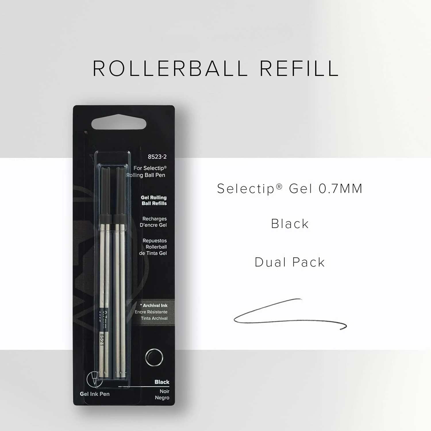 Selectip Gel Rollerball Pen Refill, Medium Point, Black, 2-Pack (8523-2)