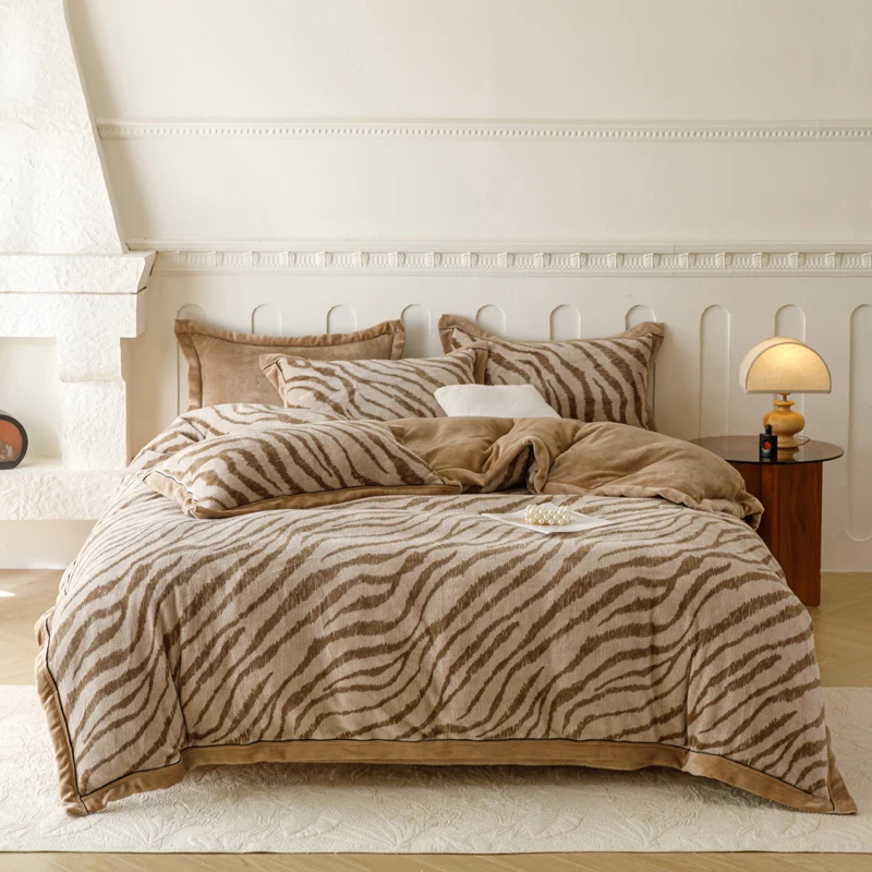 

Winter Milk Velvet Duvet Cover or Bedding Set Zebra Stripe Flower 5D Print Quilt Cover Sheet Pillowcase 1/3/4pcs Drop Shipping