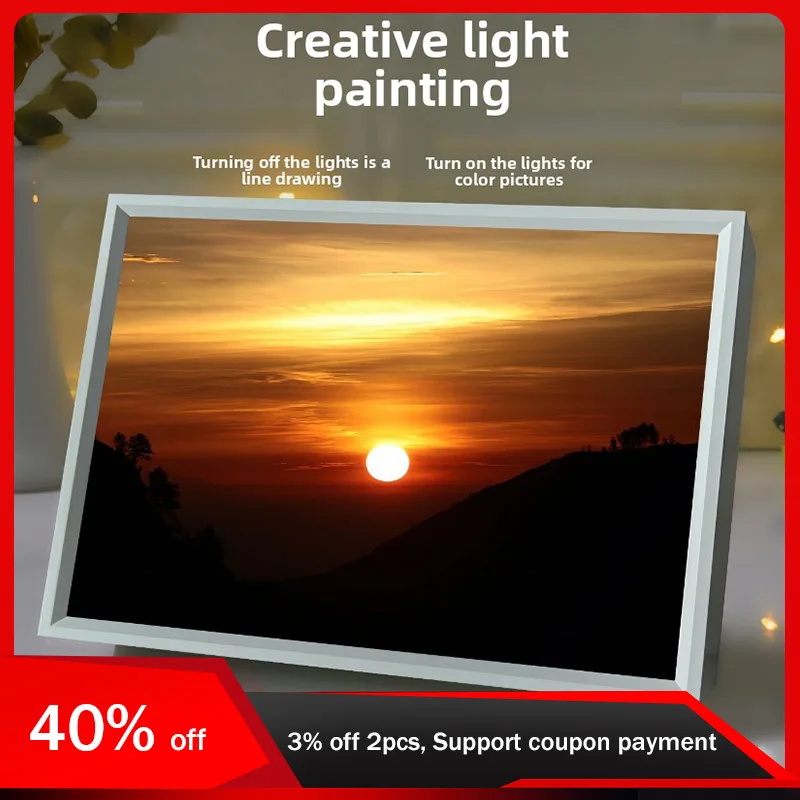 

21cm/8.27in Sunset Glow 3D Light Painting Scenery Mirror Led Night Table Top Lamp Collectible Display Gift Crafts Toy Decoration