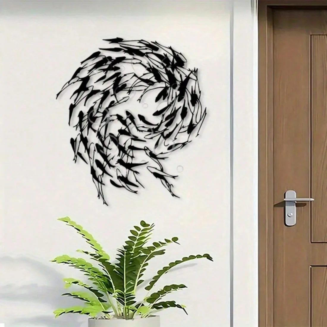 Vintage Metal Fish Wall Art Durable Iron Black Finish Swimming Design Home Office Decor