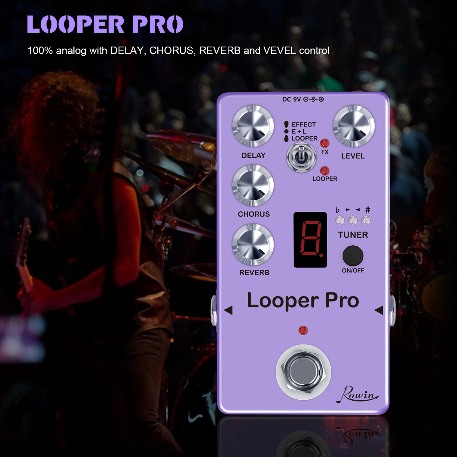 Rowin RE05 Looper Pro Multi-Effect Pedal Loop with Delay Chorus Tuner Reverb 5 kinds Effect For Electric Guitar Bass True Bypass