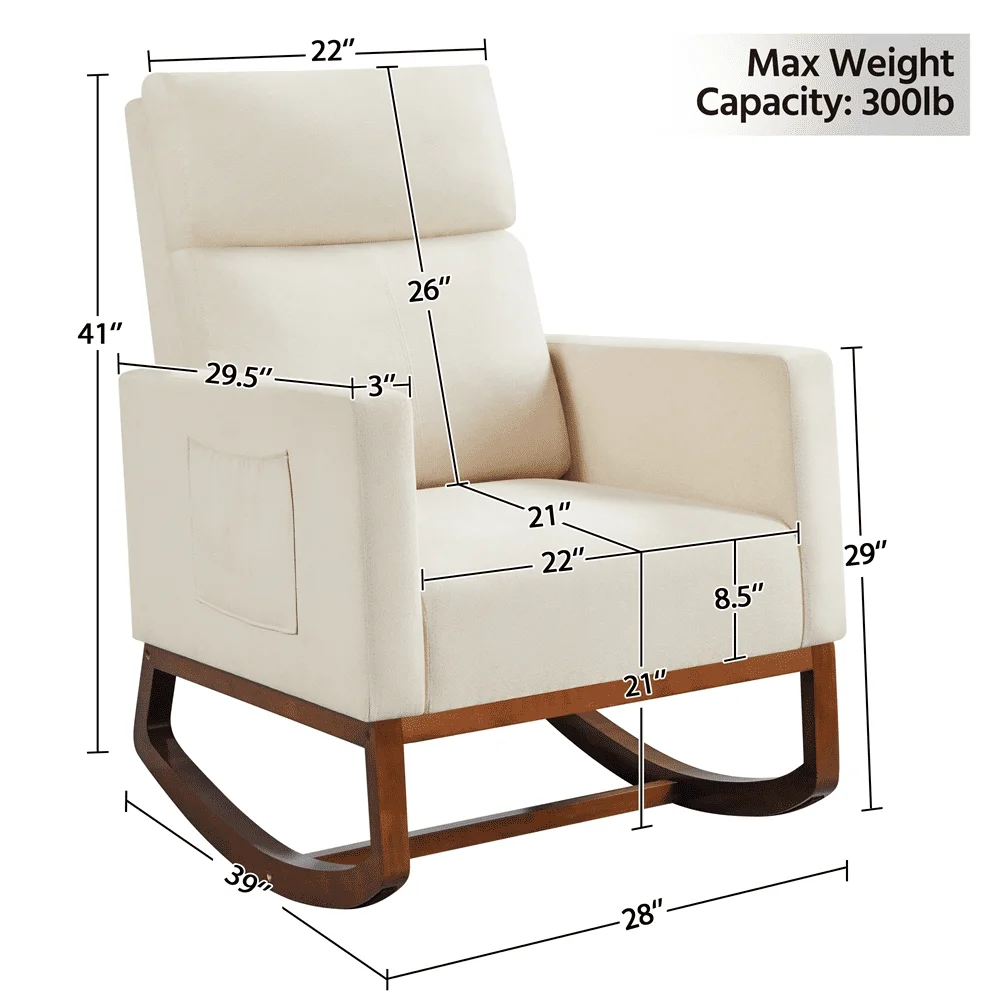 Modern Upholstered Rocking Accent Chair High Back for Living Rooms Beige Sofa Living Room Chairs Armchair Floor Accent Chair