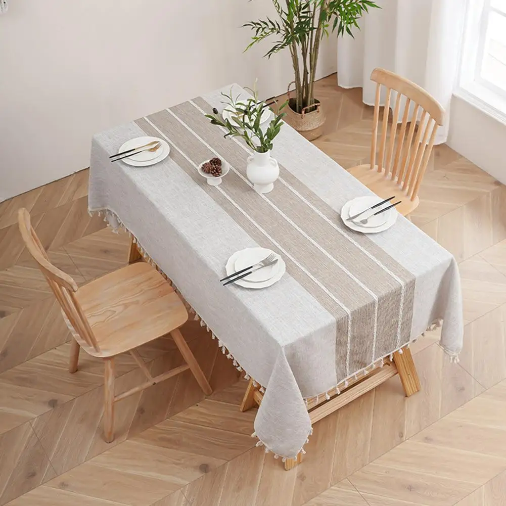 Cotton Linen Rectangular Tablecloth Waterproof Slip Resistant Wrinkle Rustic Farmhouse Style 140x180cm-140x300cm