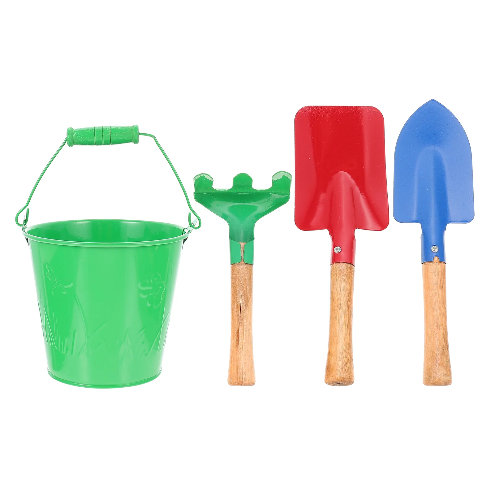 4PCs Kids Garden Hand Tools Toddler Metal Spade Planting Toys Outdoor Sand Play Set Children Rake Bucket
