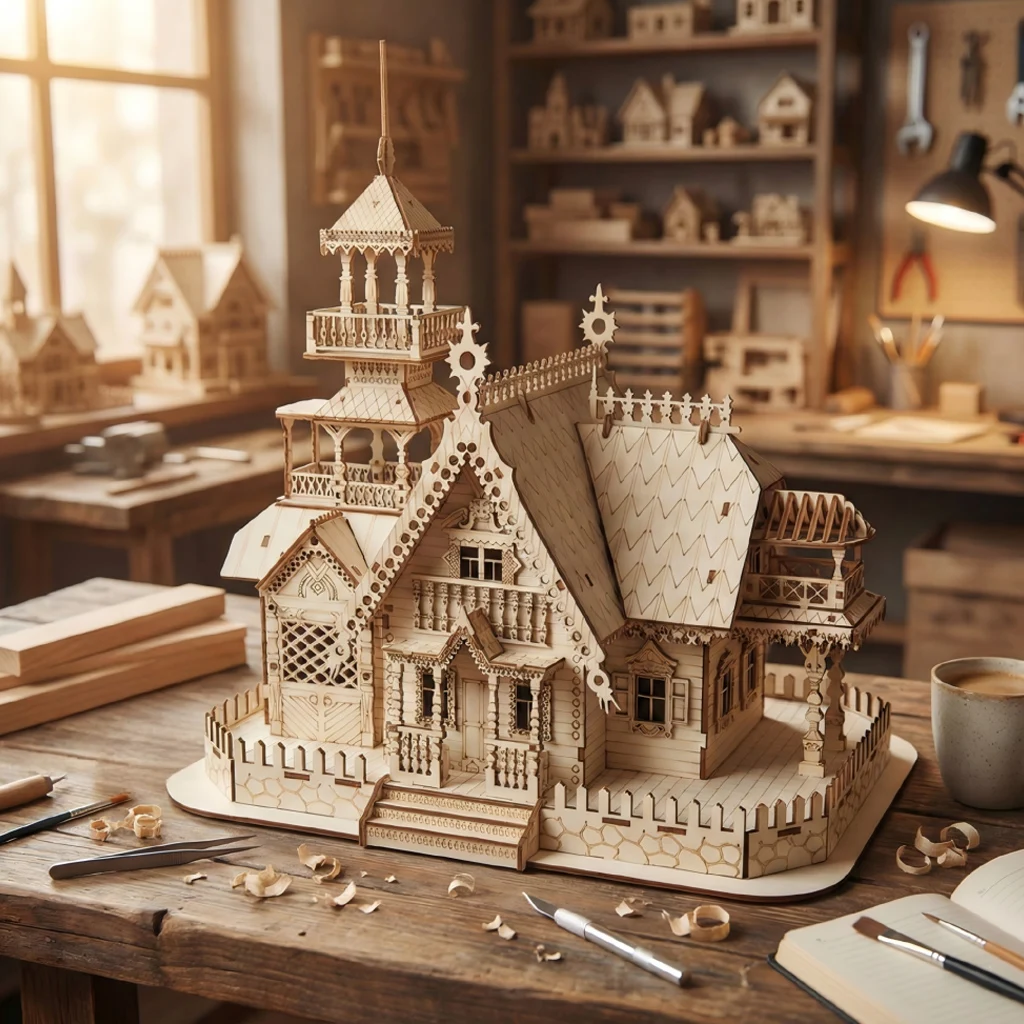 

3D Puzzles Villa Simulation Model Brick Building Sets Children Educational Toys Big Doll House DIY Wooden Miniature