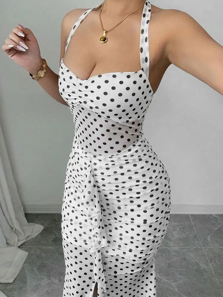 Frauen Maxi Kleider Sommer Neue Streetwear Fashion Print Halter Split Beiläufige Dünnes Kleid Sexy Backless Niedrigen Brust V-ausschnitt Dame Kleid