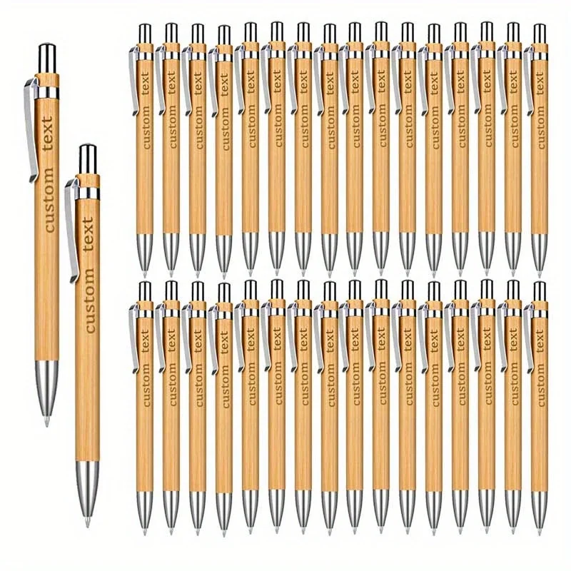 20/50/110PCS Customizable Bamboo Ballpoint Pens Smooth Writing Ideal for School Teachers Offices Advertising Promotional Pens image 3