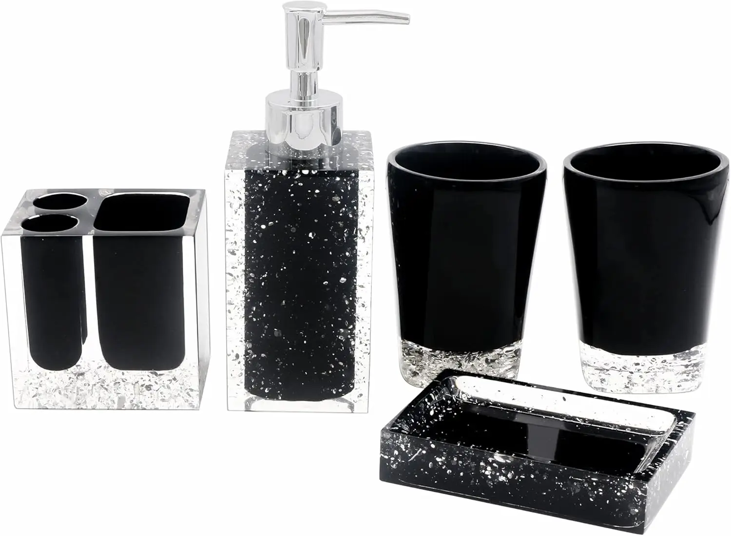 

Resin Soap Dish, Soap Dispenser, Toothbrush Holder & Tumbler Bathroom Accessory 5 Piece Set (Black)