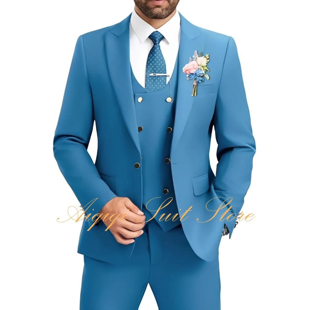 

Men's Suit Slim Fit 3 Piece Double Breasted Suits Prom Tuxedo Set Formal Casual Jacket Blazer Vest Pant Wedding Suit for Men