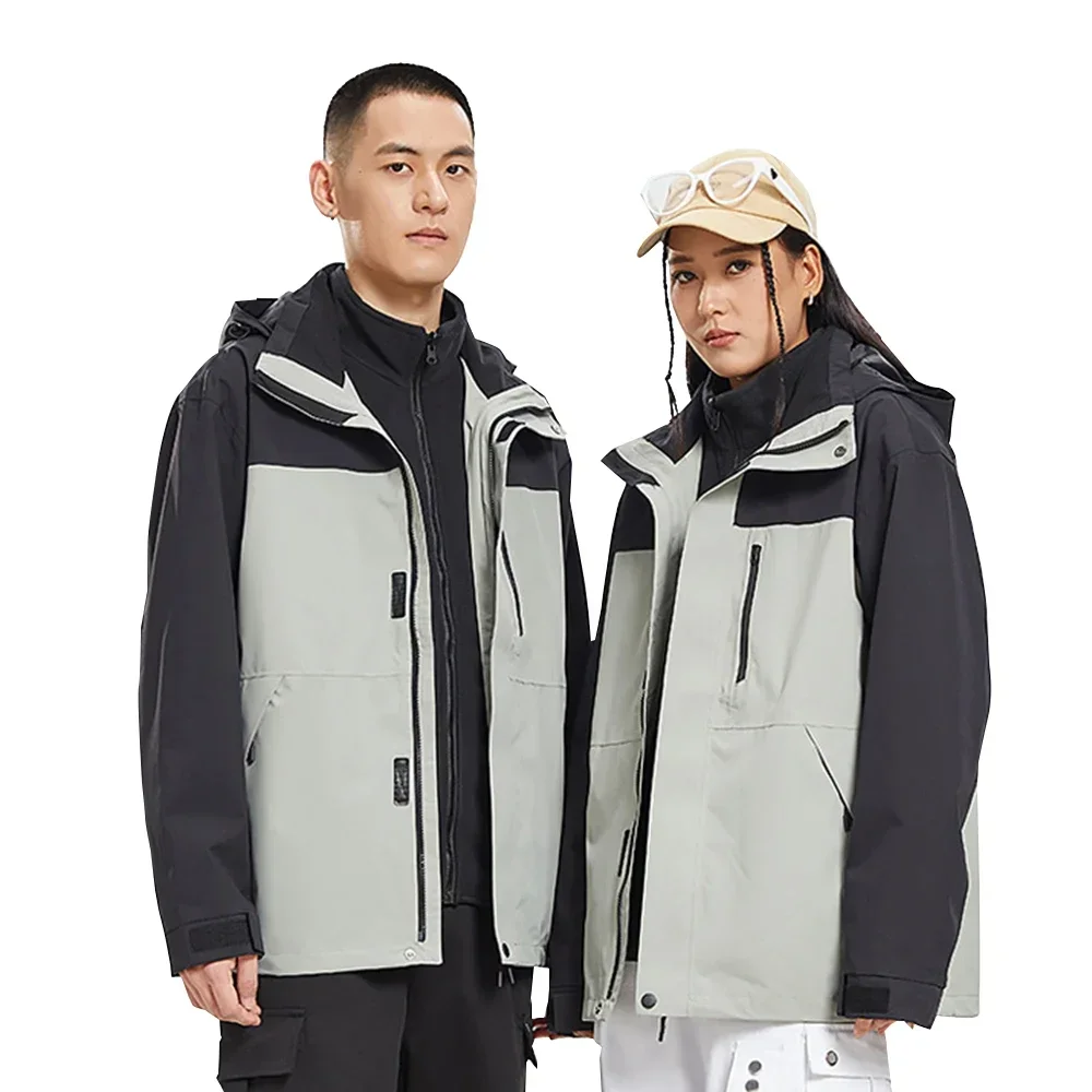 OhSunny Hiking Jacket Unisex Autumn Winter Soft Shell Windproof Waterproof Coat Outdoor Warm Plush Detachable Liner Couple Dress