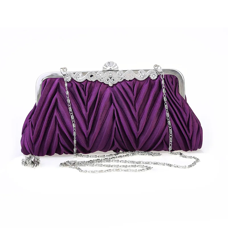 Vintage Purple Silk Evening Bags For Women Classic Trendy Small Clutches Handbags Annual Prom Party Purses Chain Shoulder Bags