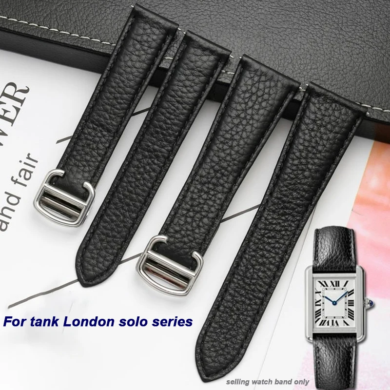 Litchi textured cowhide wristband for Cartier Tank London Solo 17 20 22 23 24 25mm genuine leather wristband for men and women