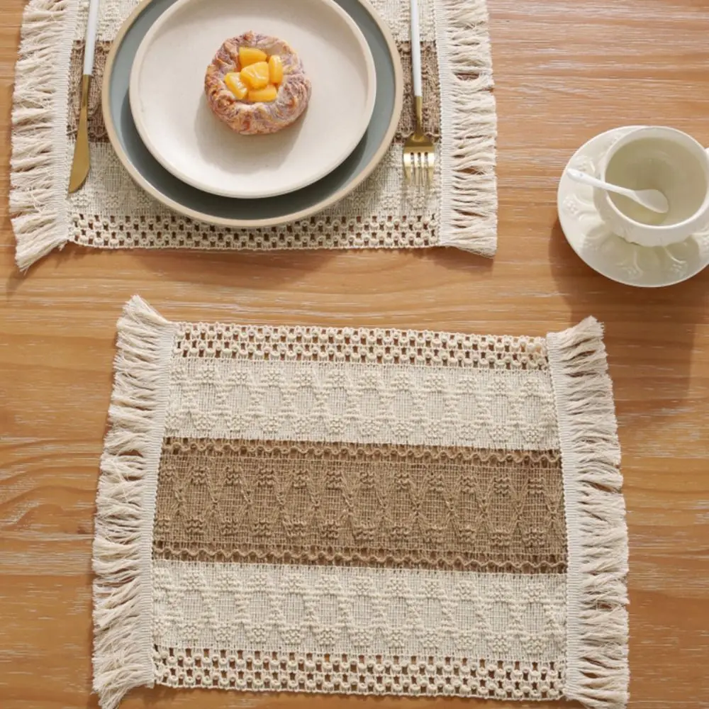 

New 30x40cm Table Mat Heat Resistant Linen Cotton Placemat with Lace No-Slip Coasters for Party Wedding Hotel Table Decoration