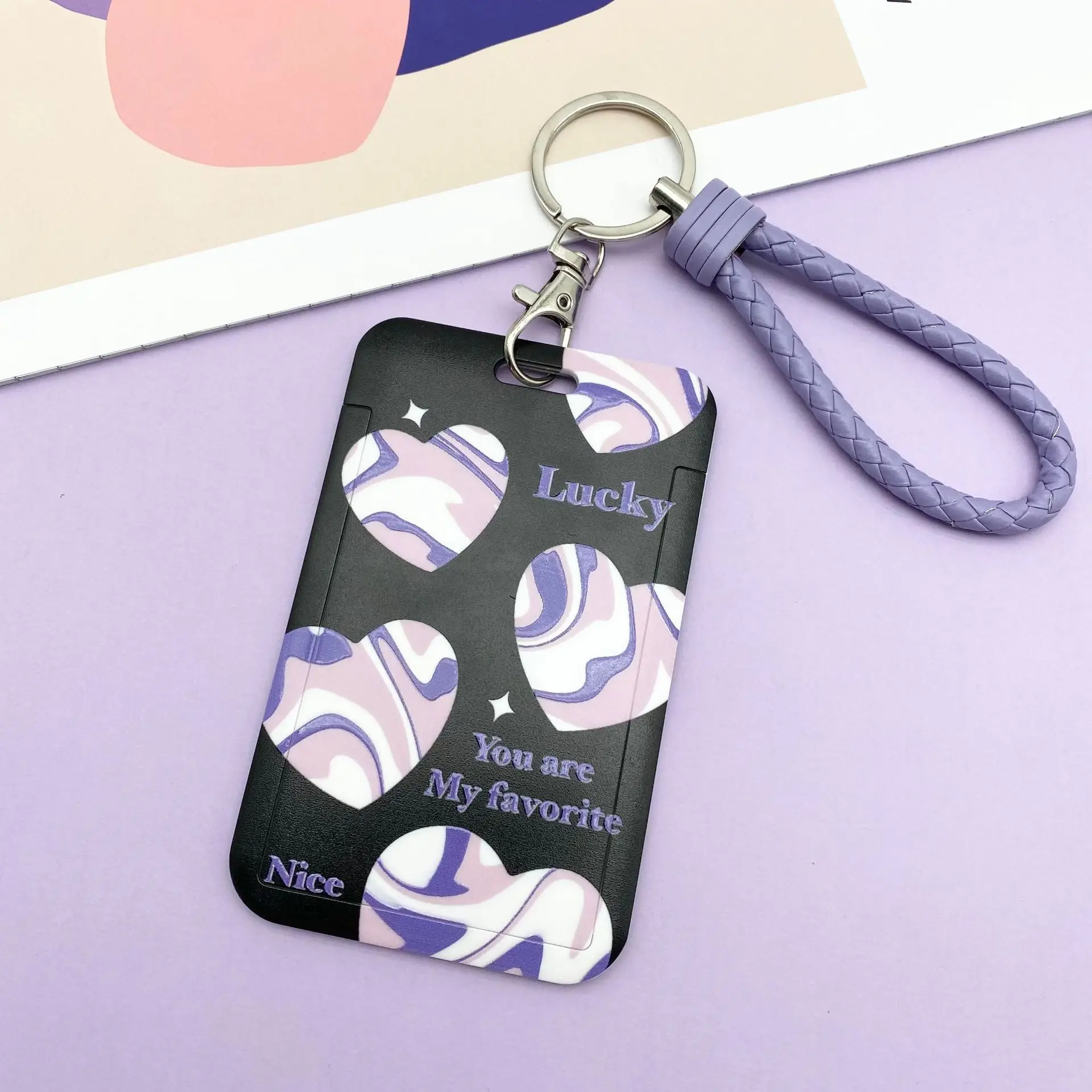 Y2K Fashion Kpop Idol Photocard Holder for Girl Sweet Purple Series Heart Style ID Card Student Card Holder School Supplies