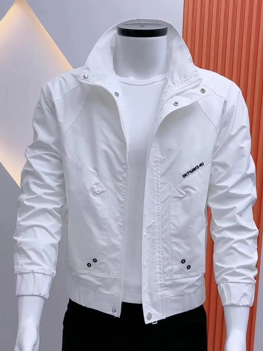 

Slim Fit Color Casual Jaet Stand Collar Youth Faion Polyester Fabric Anti Wind Spring Autumn Outerwear for Men