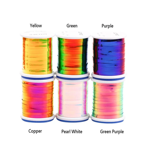 Imagen 2 del producto ICERIO 2 uds 2mm dos tonos oropel plano pavo real metálico Mylar atado de moscas Material para ninfas medios moscas húmedas serpentinas corporales