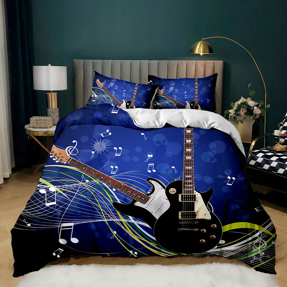 Guitar Duvet Cover Set Electric Guitar In Burning  Musical Creativity Concept Music Double Queen King Size Qulit Cover