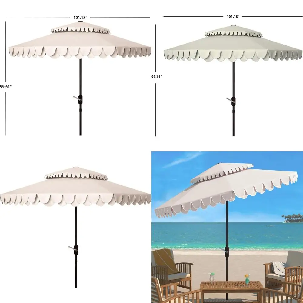 

Зонт для патио с двойным верхом, бежевый с белой окантовкой, с автоматическим механизмом открывания, защита от УФ-излучения для террасы или зоны у бассейна