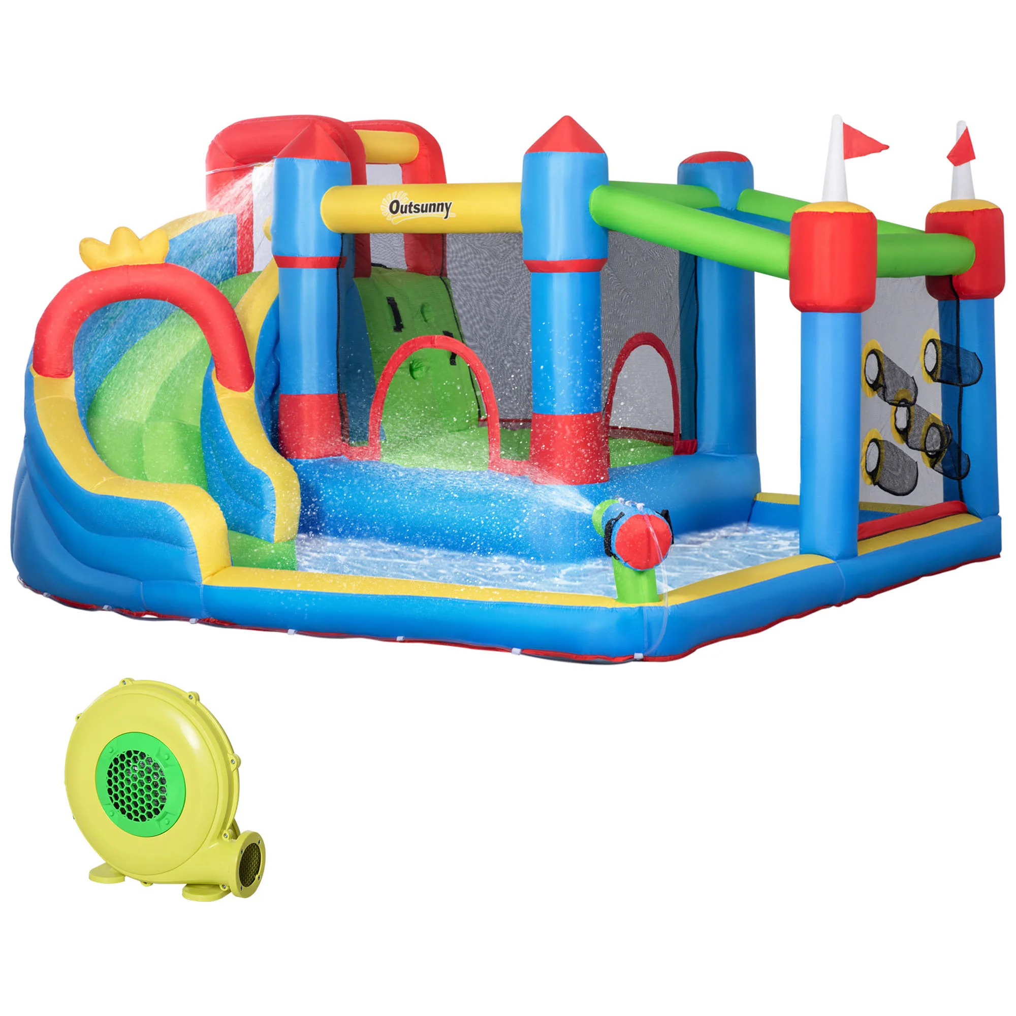 Outsunny opblaasbaar kasteel voor kinderen met zwembad 390X300X197 cm veelkleurig
