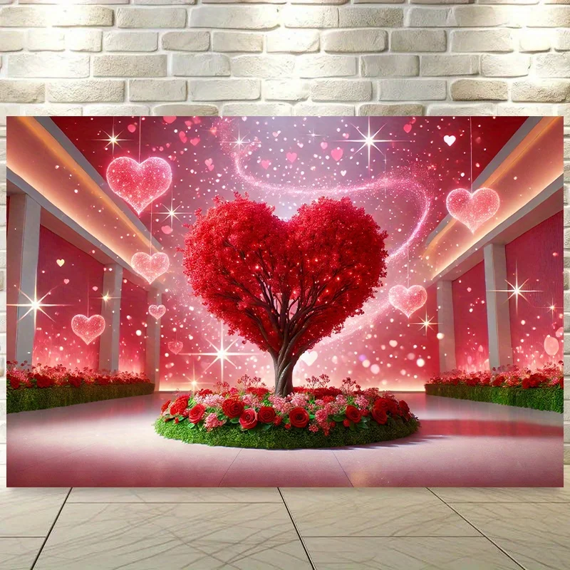VIKAMA Herz Baum Wandteppich Rose Sternenlicht Liebe Hintergrund Wand Paar Vorschlag Party Wohnzimmer Zimmer Dekoration