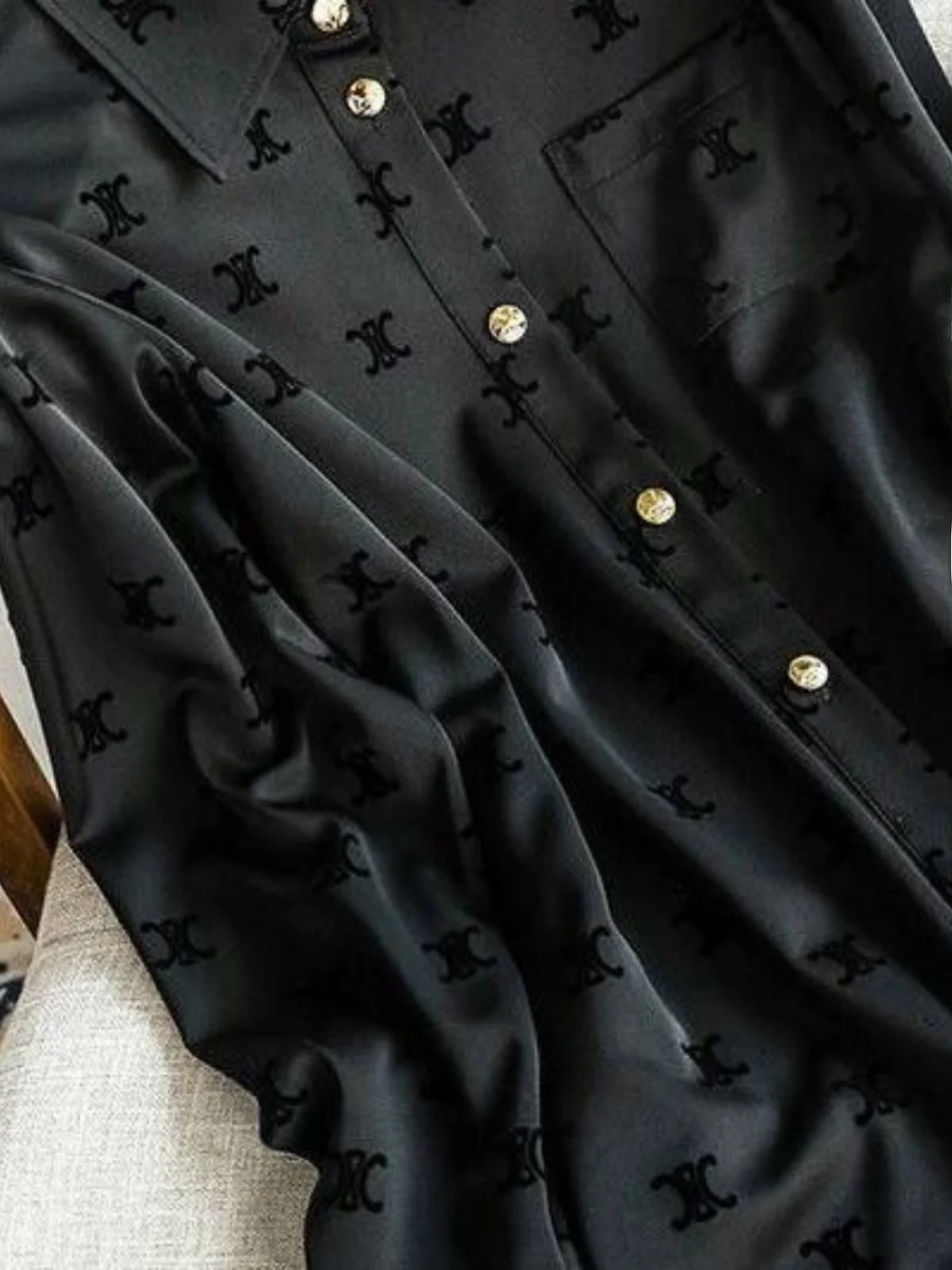 ربيع 2025 جديد الأوروبي الراقية فضفاضة مطبوعة طويلة Sve Bla irt المرأة Faionable طوق التخسيس الأعلى #2