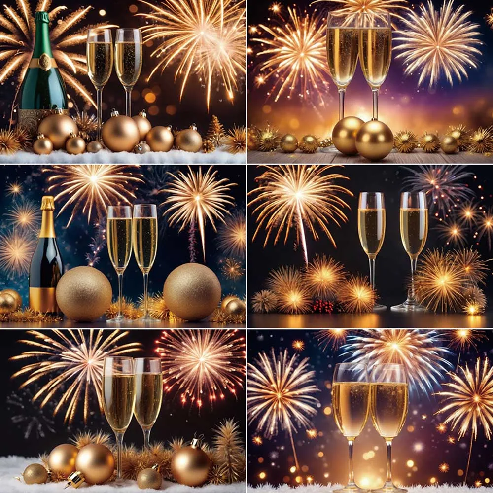 MOON.QG 2025 New Year Backdrop Photography Party Banner Decoration Fireworks Photocall Background Child Photo Studio Photocall