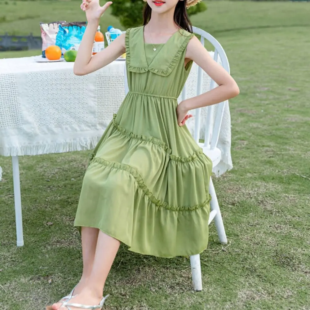 

Elegant Doll Collar Girls Princess Dress Party Teens Summer Cake Dress Sweet Beach Vacation Children Long Dress Summer