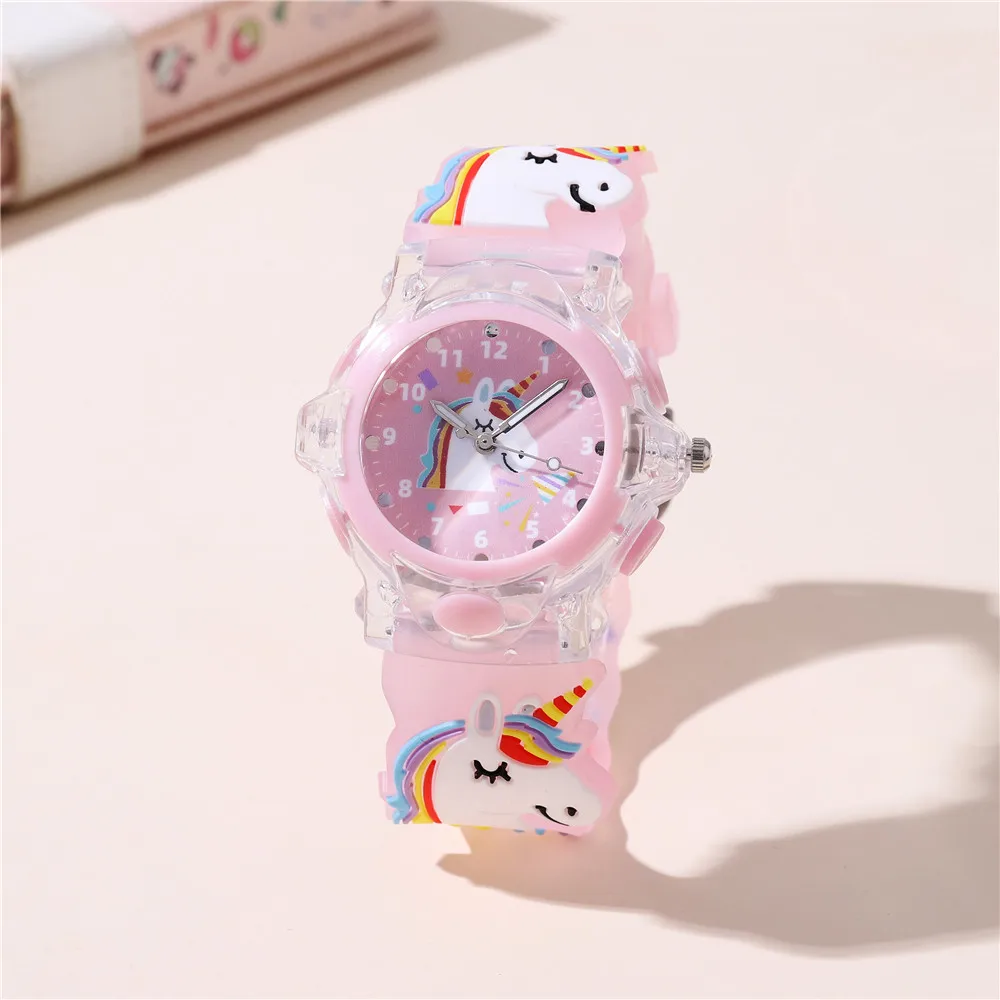 New Cartoon unicorn Flashing Light Children Watch 4 Colors Wristwatch For Kid Students