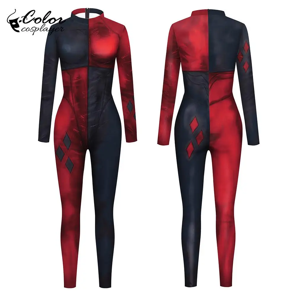Color Cosplayer Clown Jumpsuit Hero Cosplay Costume Halloween Dress Suit Carnival Party Leggings Long Sleeve Bodysuit Jumpsuit