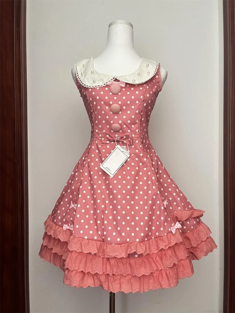 فستان نسائي صيفي ياباني أنيق كاواي لوليتا Y2k تصميم فستان قصير منقط بفيونكة نسائية على الطراز الكوري ملابس عصرية