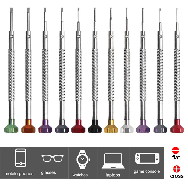 Alloy Stainless Steel Screwdriver 0.6mm-2.0mm Watch Repair Tool Flat Cross Head Screwdriver Kit Mobile Phone Laptop Repair Tool
