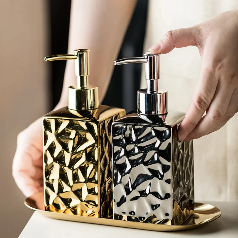 Luxury Irregular Ceramics Soap and Gel Dispenser Bottle Creative Golden Sliver Empty Shampoo Bottle Bathroom Storage Accessorie