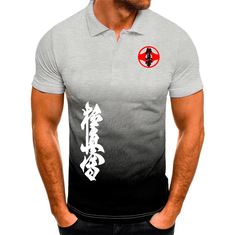 Kyokushin Karate gedruckt Revers Männer T-Shirt Männer Polos hirt Farbkontrast Design bequemes atmungsaktives Harajuku Herren Polos hirt