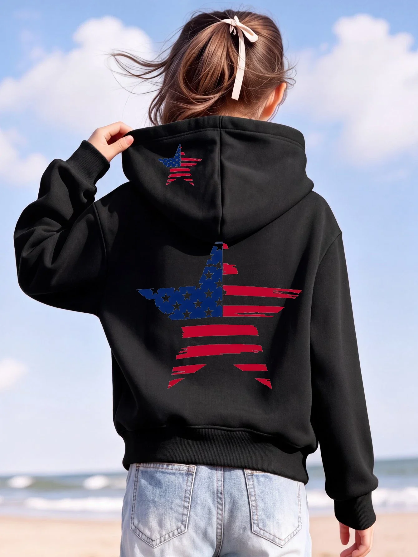 Girls' Hooded Sweatshirt American Independence Day Themed Fashionable and Comfortable Sweatshirt