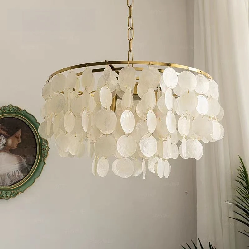 

American Retro Shell Pendant Lamp Wind Chime Homestay Lamp Restaurant Bedroom Dressing Room Nordic Minimalist Bay Window Lamp