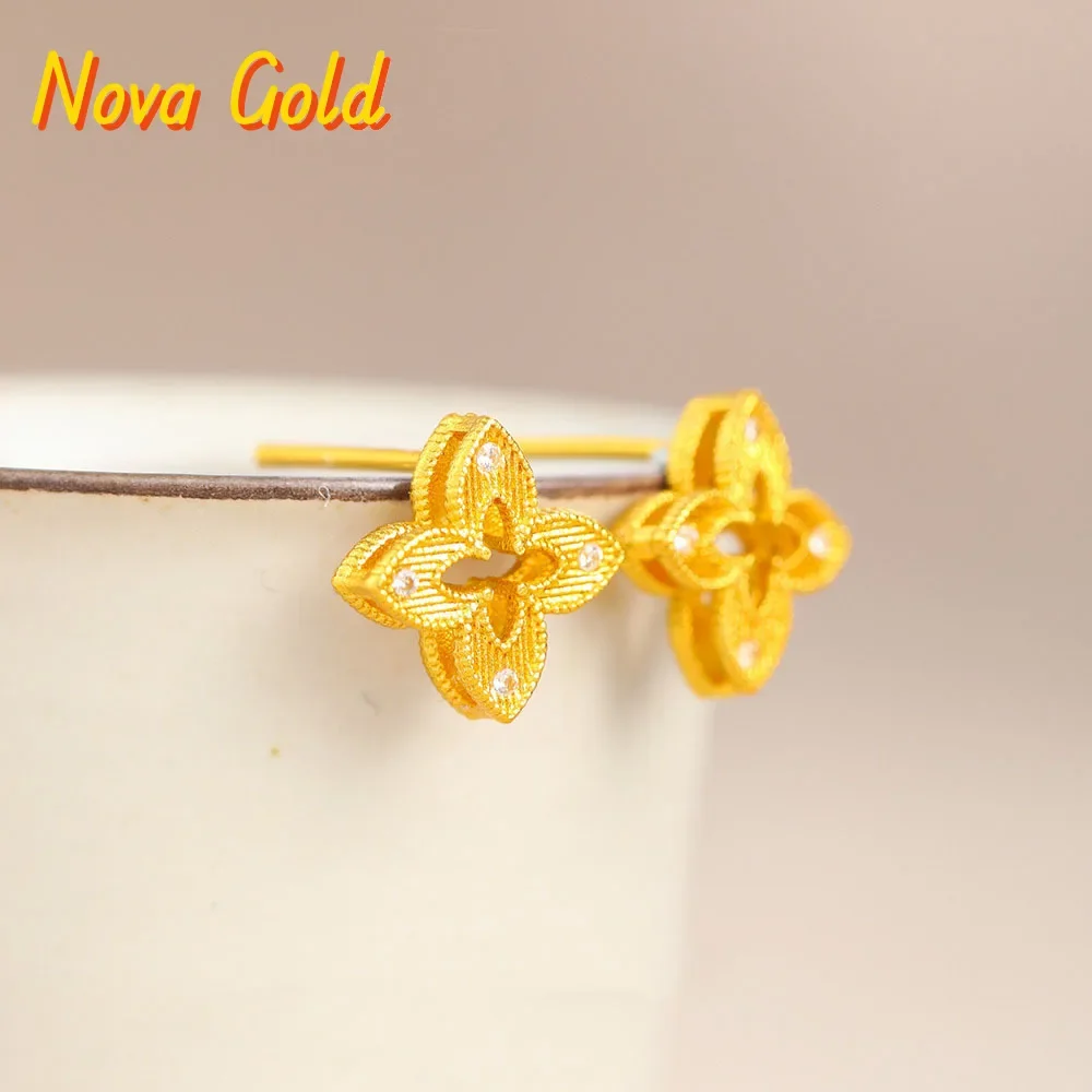 

NovaGlod 9999 24K Real Quick Diamond Lucky Four-Leaf Crocodile Necklace Bracelet Earrings Cross Flower Highlight Luxury Women's