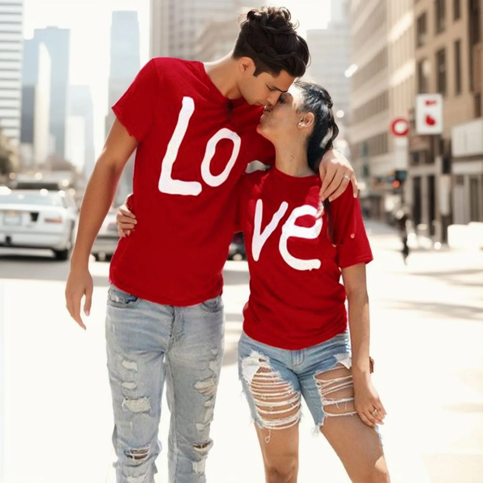 genderless T-shirt love print tee-shirt Lover Tops Valentine's-Day T-shirts Couple-Matching boyfriend tee festive Chemise