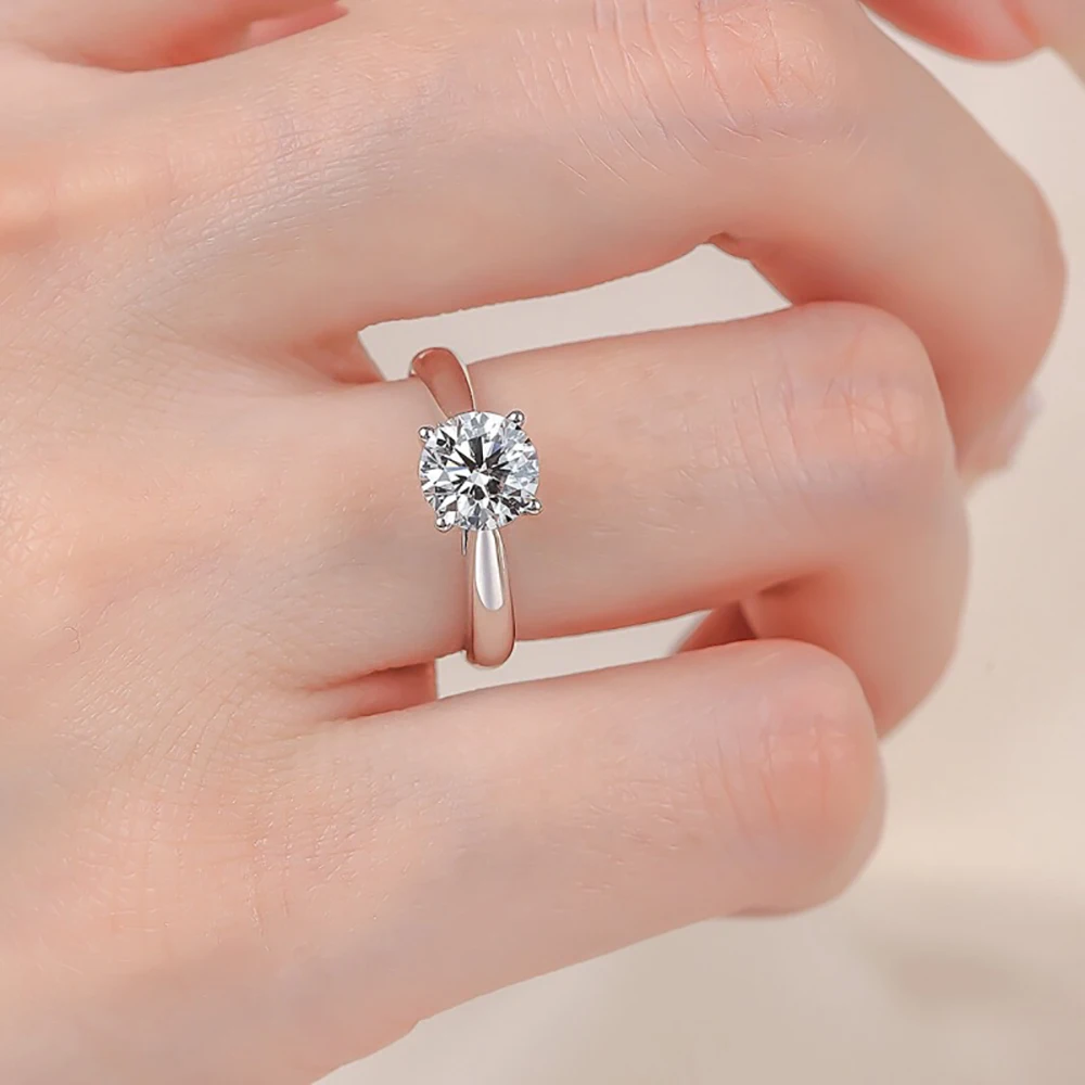 IGOTOS Certified 0.5/1/2/3ct Round Cut Moissanite Ring Women 925 Sterling Silver White Gold Lab Diamond Rings Engagement Jewelry