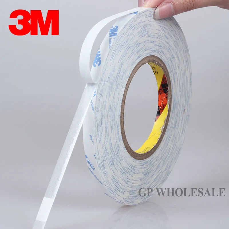 

10mm* 50M 3M 9448A White Tissue Adhesive Tape for Cloth, Cellphone GPS Panel Windows Screen Glass Repair Assemble, Strong Sticky