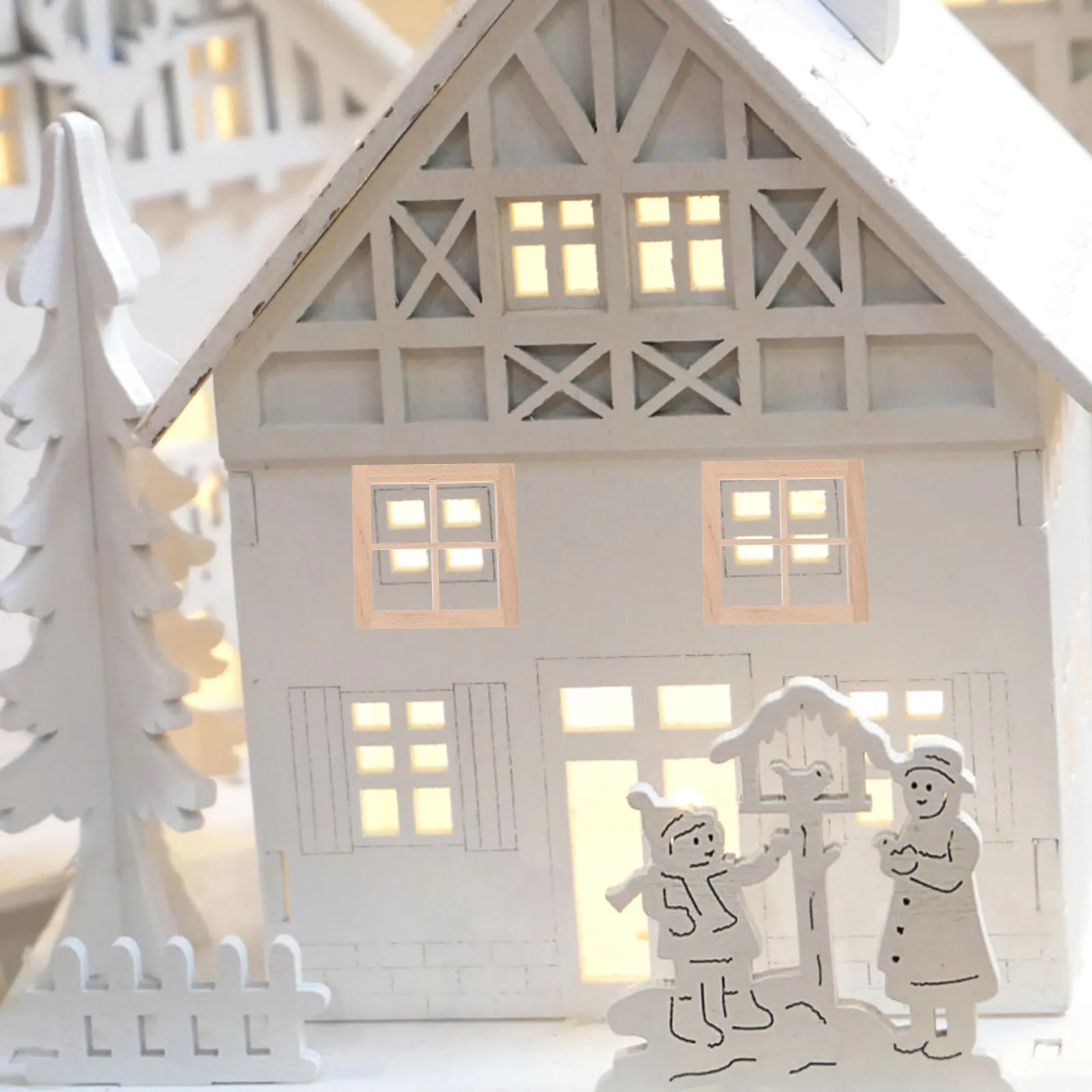 

4 Pcs House Window Frame Decor Furniture Decoration Dollhouse Living Room Decorative and Molding Craft