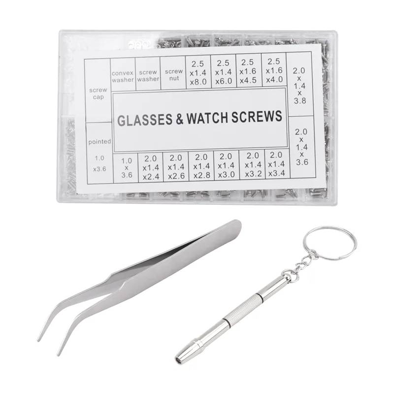 Bom-1000 peças de parafusos de óculos, variedade de porcas + 1 chave de fenda + 1 pinça, kit de reparo de óculos, parafusos para óculos ópticos