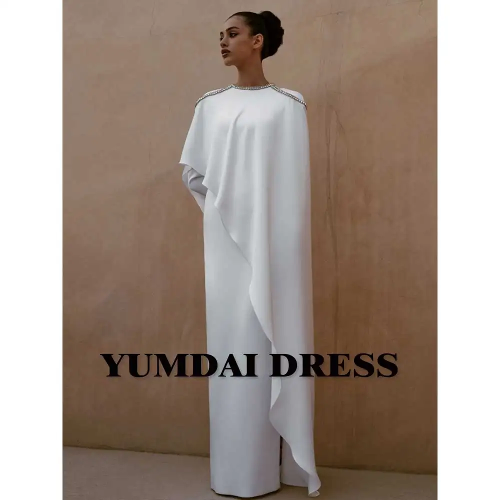 YUMDAI Luxury Dubai White Smock Evening Dress Ladies Special Event Formal Dinner Dress Rhinestone Beaded Long Sleeve Dress New