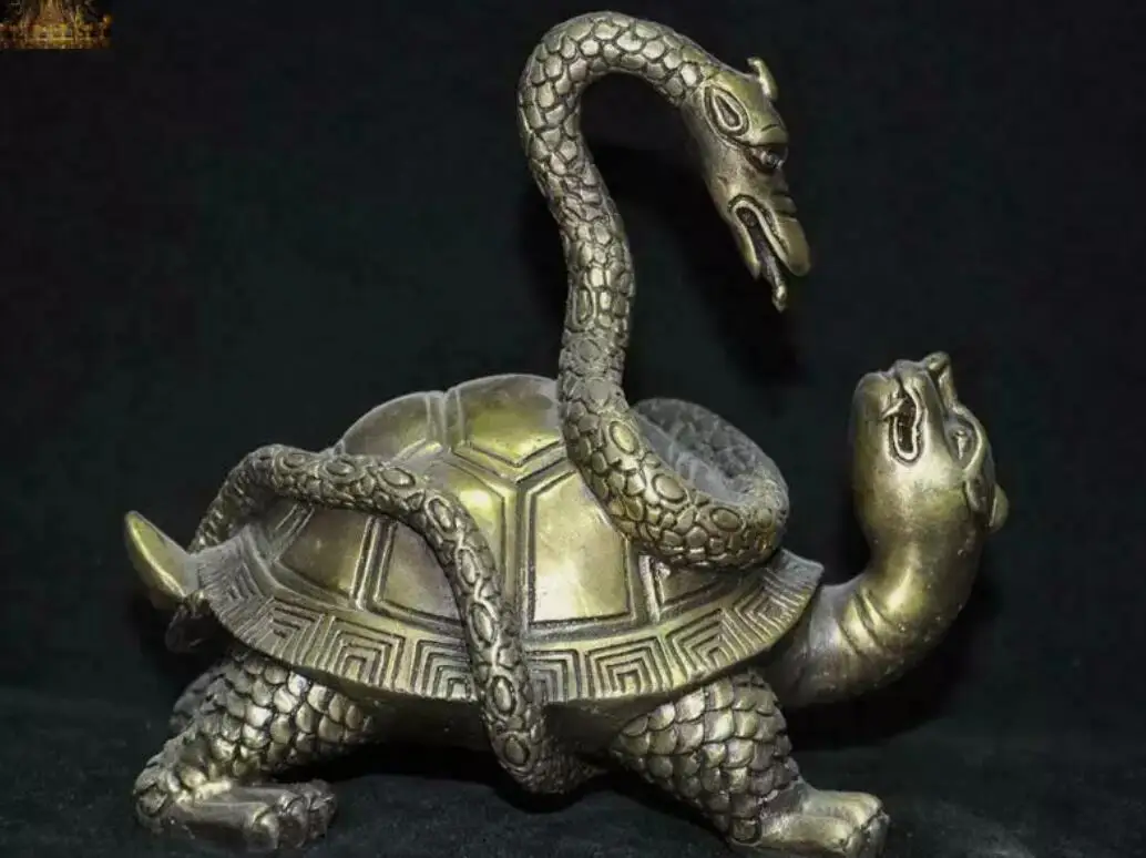 6'' China bronze Feng Shui animal snake turtle tortoise Basalt god beast statue