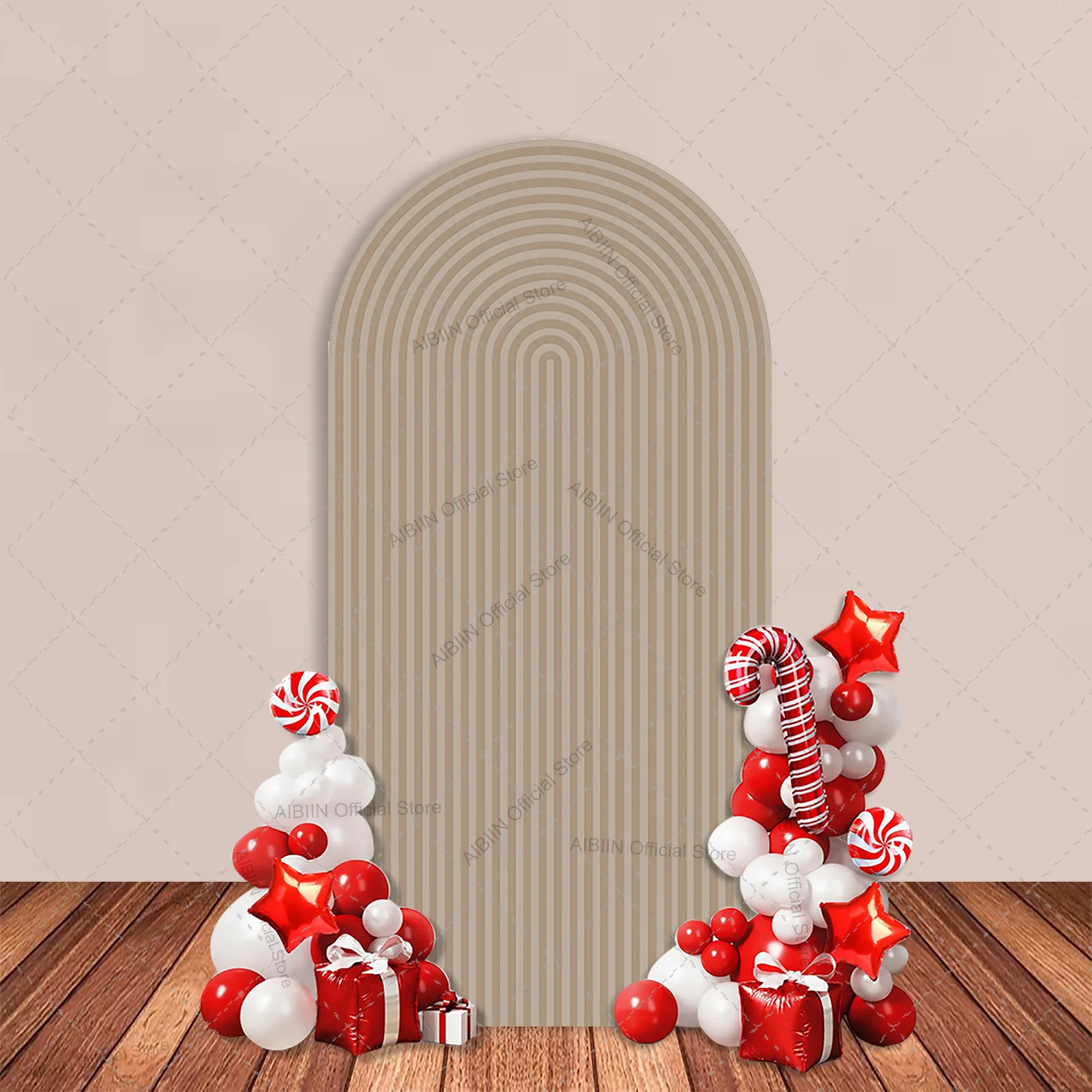 Brown Solid Color Arch Backdrop Cover Striped Wedding Birthday Baby Shower Party Decor Kids Cake Portrait Photography Background